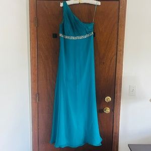 Teal One Shoulder Floor Length Dress